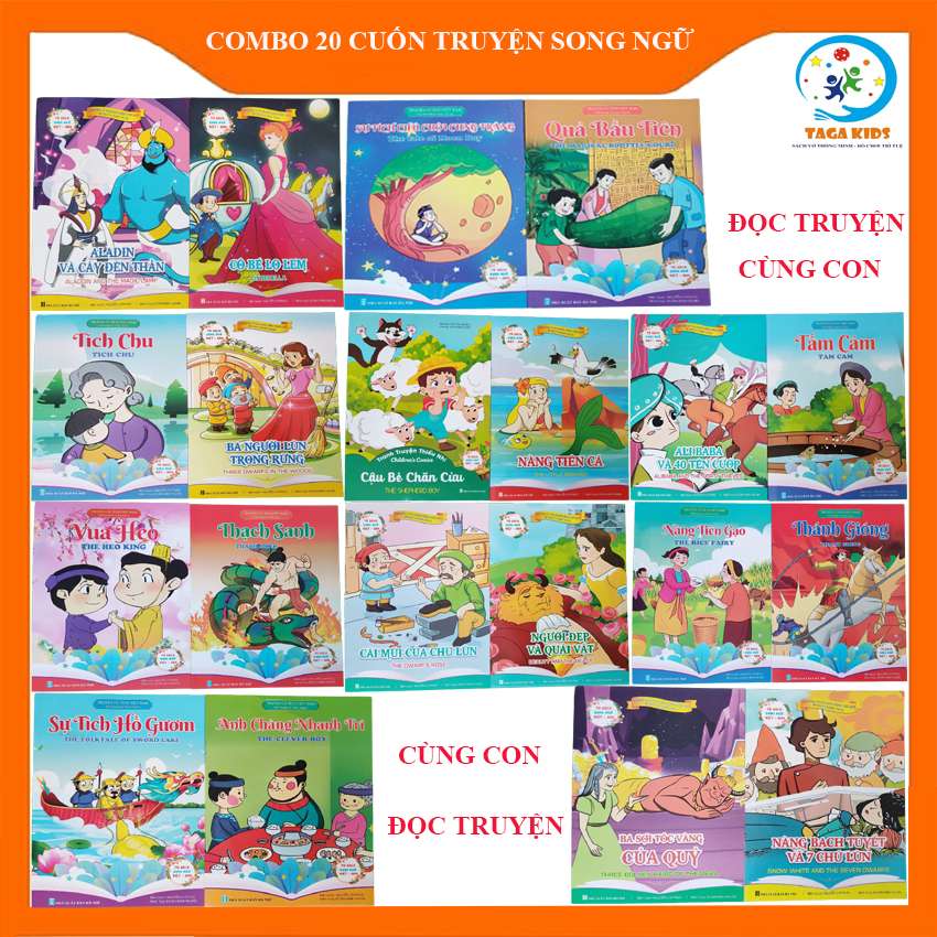 [ ĐỌC TRUYỆN CÙNG CON] Combo 20 cuốn truyện tranh song ngữ Anh - Việt cho bé, truyện tiếng anh, truyện cổ tích song ngữ cho bé.