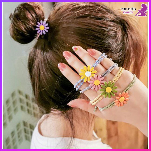 Set 10 Dây Thun Cột Tóc, Buộc Tóc Hoa Cúc Kiểu Hàn Quốc.