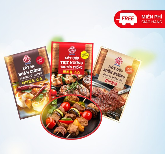 Combo 3 gói mix vị - GIa vị ướp thịt nướng, sườn nướng, sốt me OTTOGI 80g