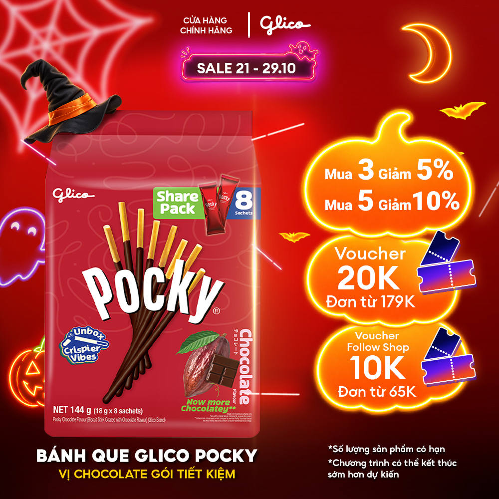 Gói lớn tiết kiệm - Bánh Que Pocky Kem Chocolate (176g/Túi 8 gói)