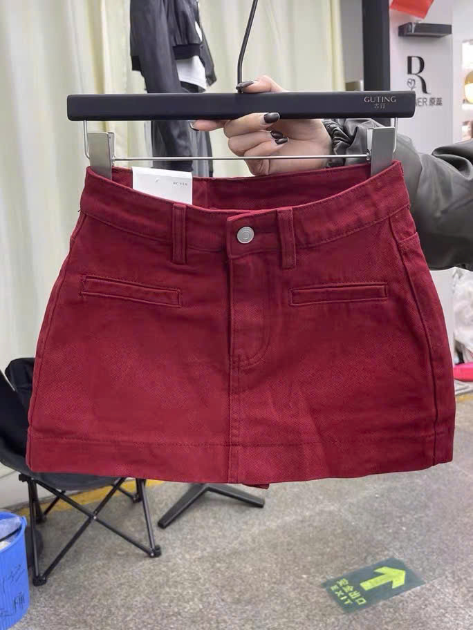 Quần short jeans nữ giả váy cạp cao màu đỏ, quần short jean ống rộng sexsy phong cách Y2K_C61