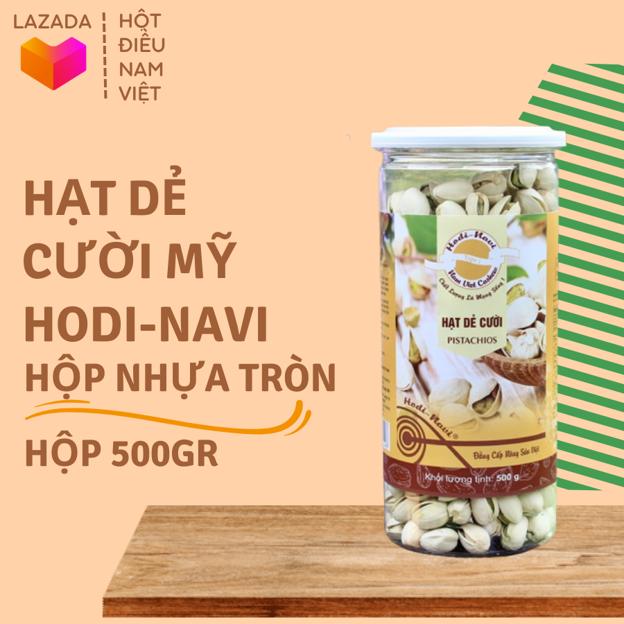 Hạt dẻ cười Mỹ Pistachios Hodi - Navi hộp 500g, hạt dẻ cười không tẩy trắng, quà dinh dưỡng sang trọng