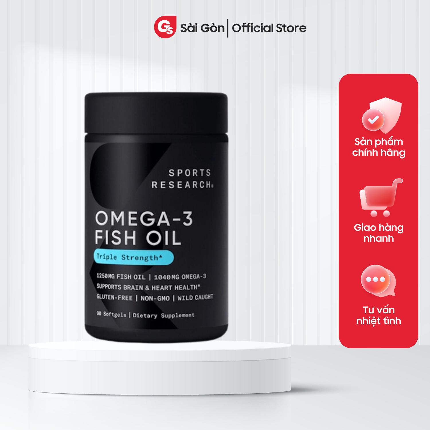 Viên uống dầu cá tinh khiết Sports Research Omega-3 Fish Oil | Triple Strength (90 viên), nhập khẩu Mỹ, Gymstore