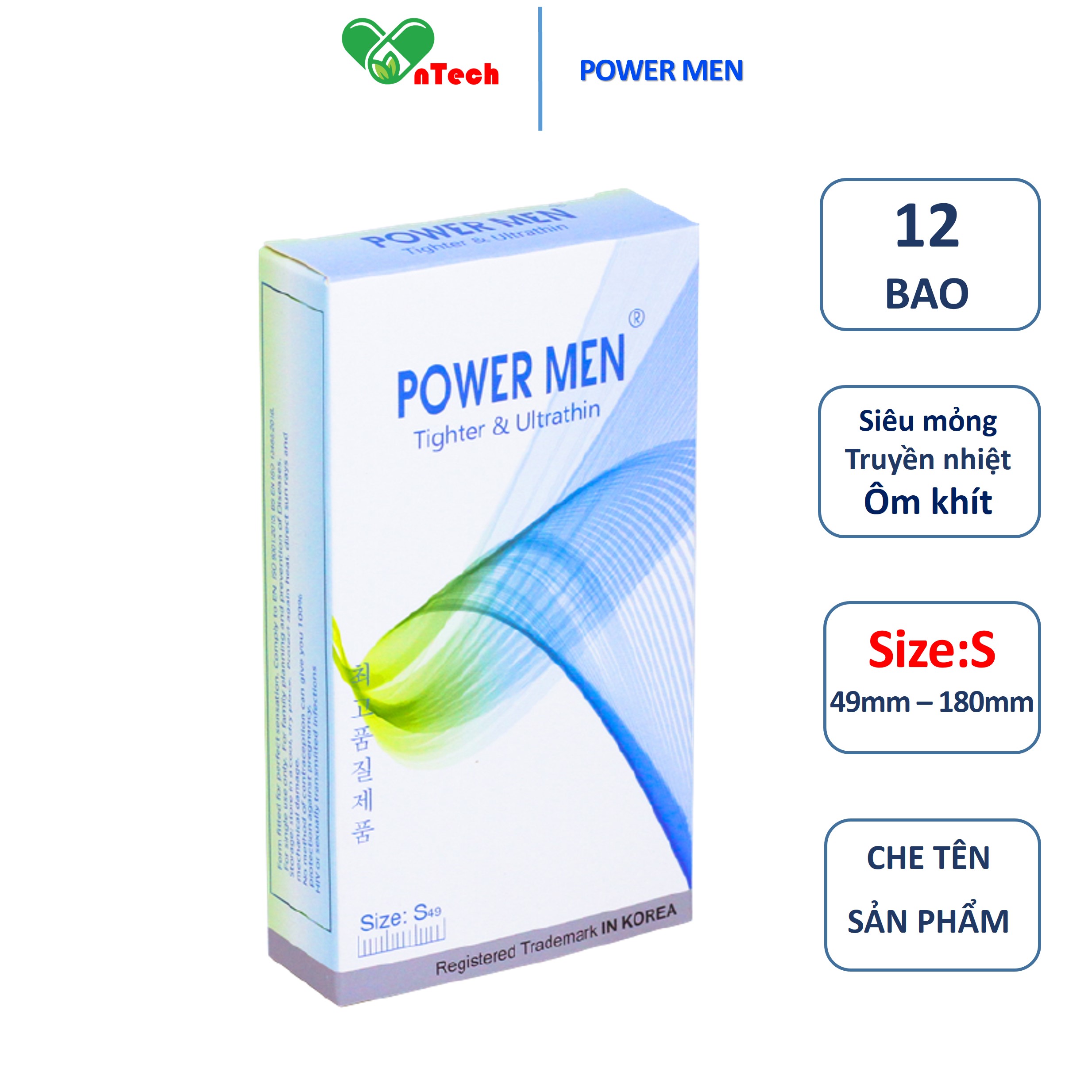 Bao cao su POWER MEN TIGHTER & ULTRATHIN siêu mỏng siêu truyền nhiệt thiết kế ôm sát 3D hộp 12 chiếc