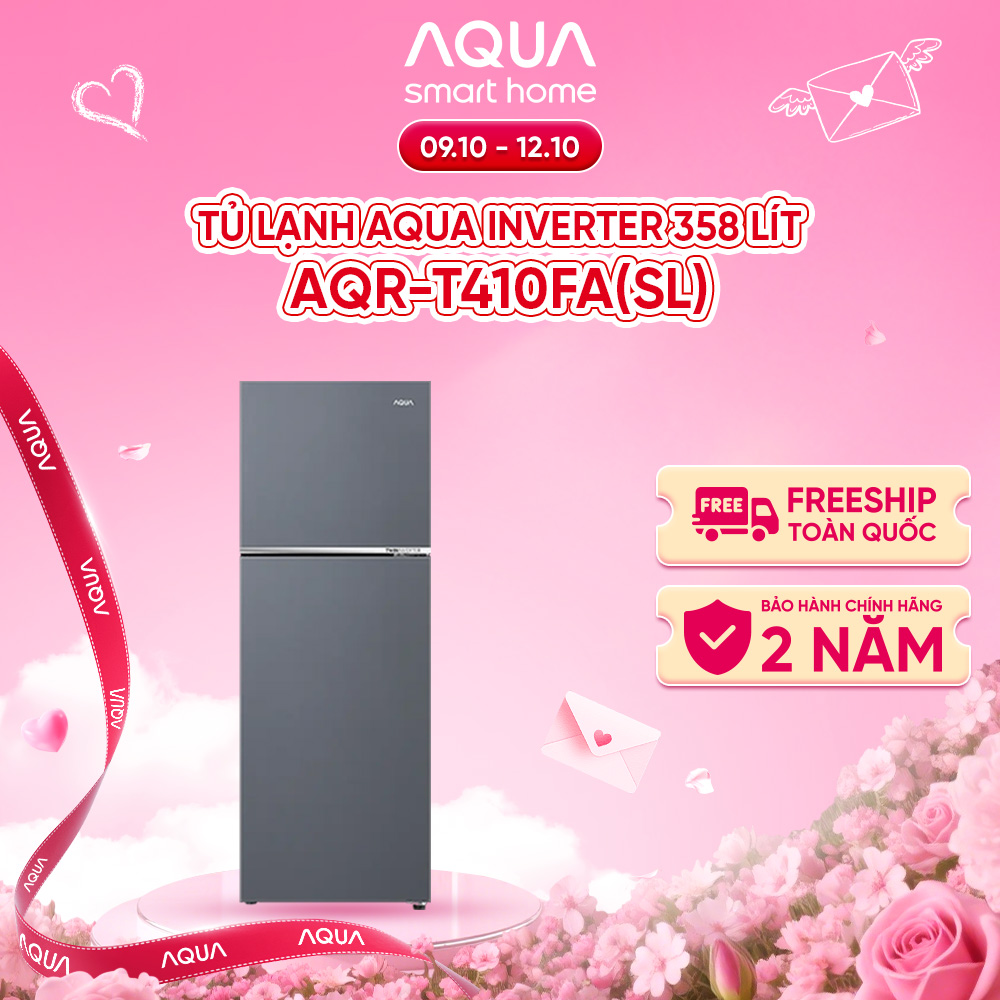 [SALE SỐC] Tủ lạnh ngăn đông trên Aqua 358L AQR-T410FA(SL) - Công nghệ Twin Inverter siêu tiết kiệm điện - Bảo hành chính hãng trong 2 năm - Freeship toàn quốc
