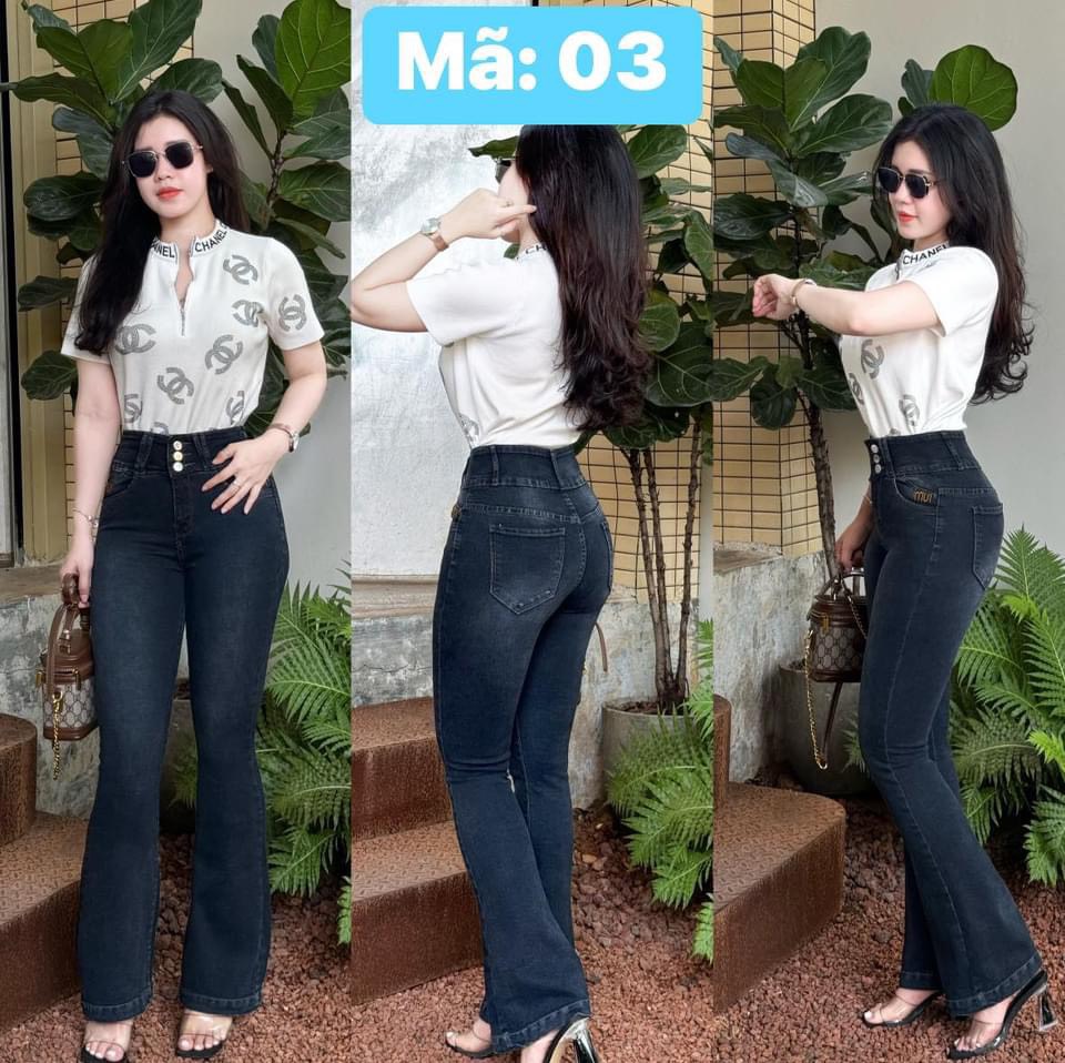 Quần jeans nữ ống loe dài co giãn tôn dáng thêu túi min