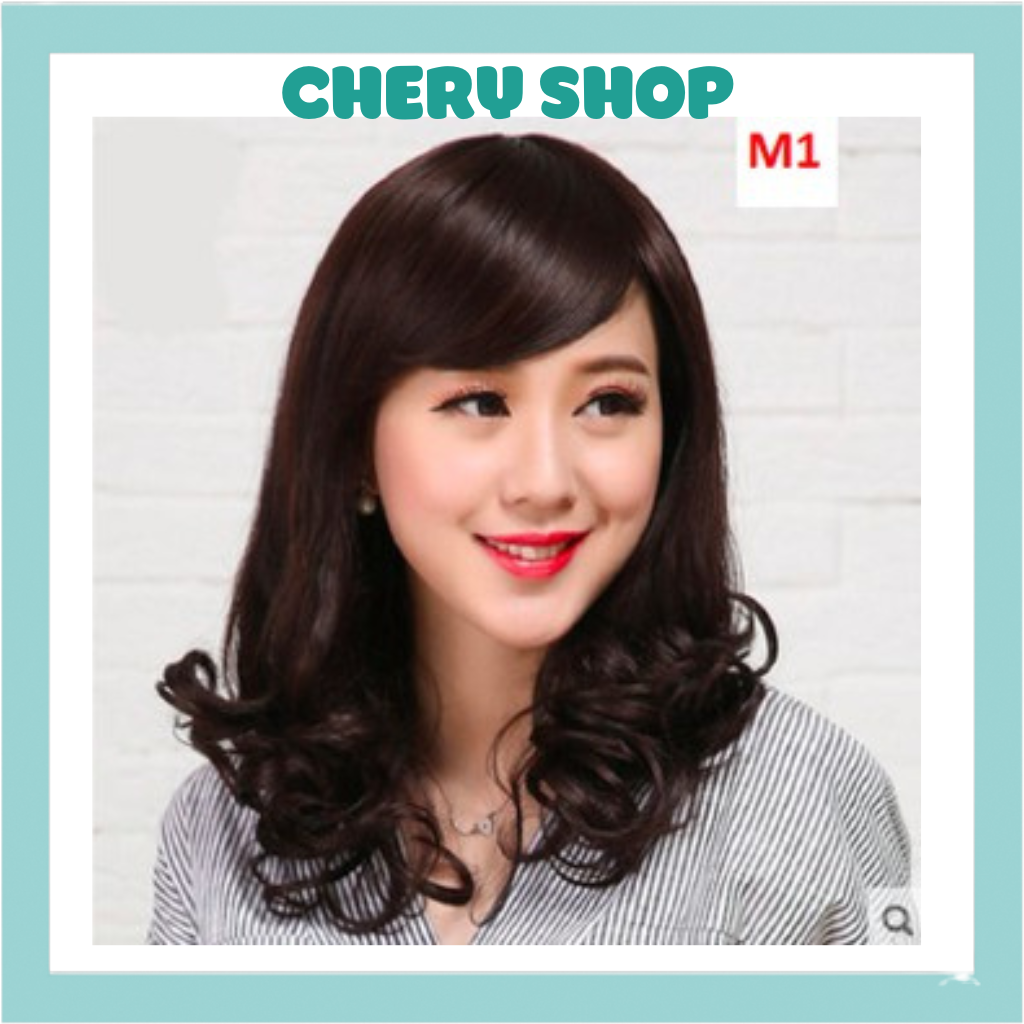 Tóc giả nữ nguyên đầu dành cho trung niên mái xéo dễ dàng đeo tặng kèm lưới mã 1796