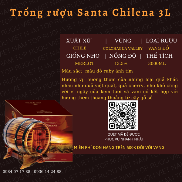 Vang đỏ trống santa chilena 3l - chile - 13.5%
