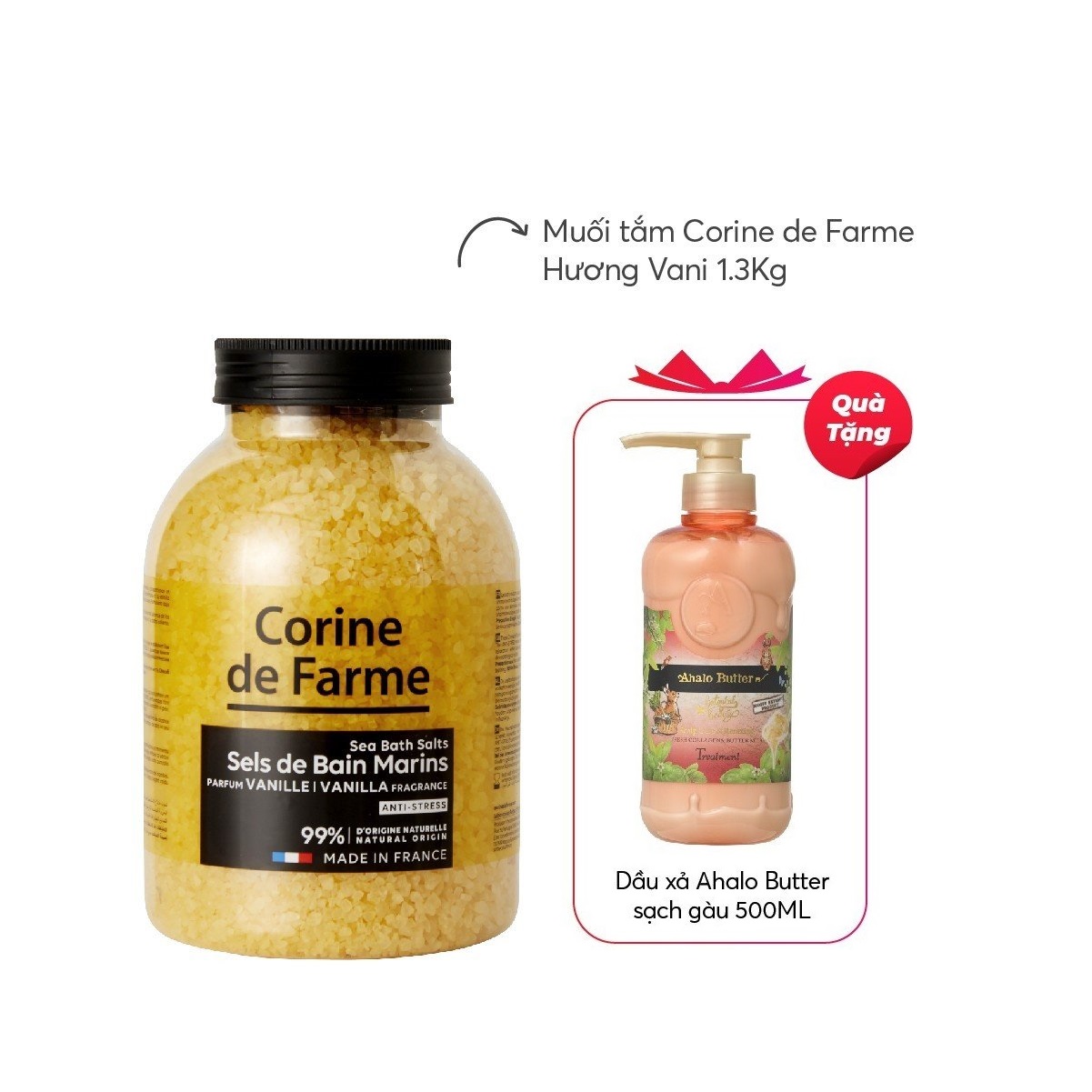 Tặng xả tóc Ahalo Nhật  Muối tắm Corine de Farme 1.3kg nhập khẩu pháp
