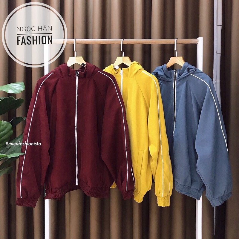 áo khoác dù nữ 2 lớp phối sọc cản gió, đi mưa nhẹ, lót lưới siêu thoáng