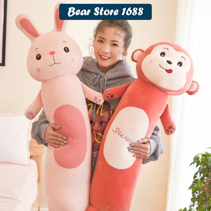 GẤU BÔNG THÚ NHỒI BÔNG GỐI ÔM DÀI HÌNH THỎ HỒNG, SƯ TỬ , ẾCH XANH , KHỈ ĐỎ  ĐÁNG YÊU