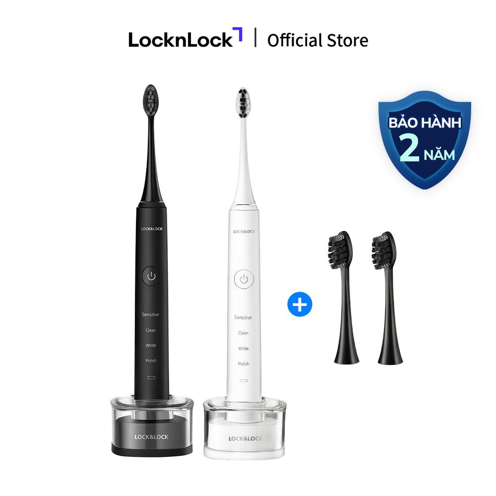 Bàn chải đánh răng điện LockLock ENR346 - Sạc không dây - 4 chế độ làm sạch - tặng kèm hai đầu chải - Hàng chính hãng - Bảo hành 2 năm