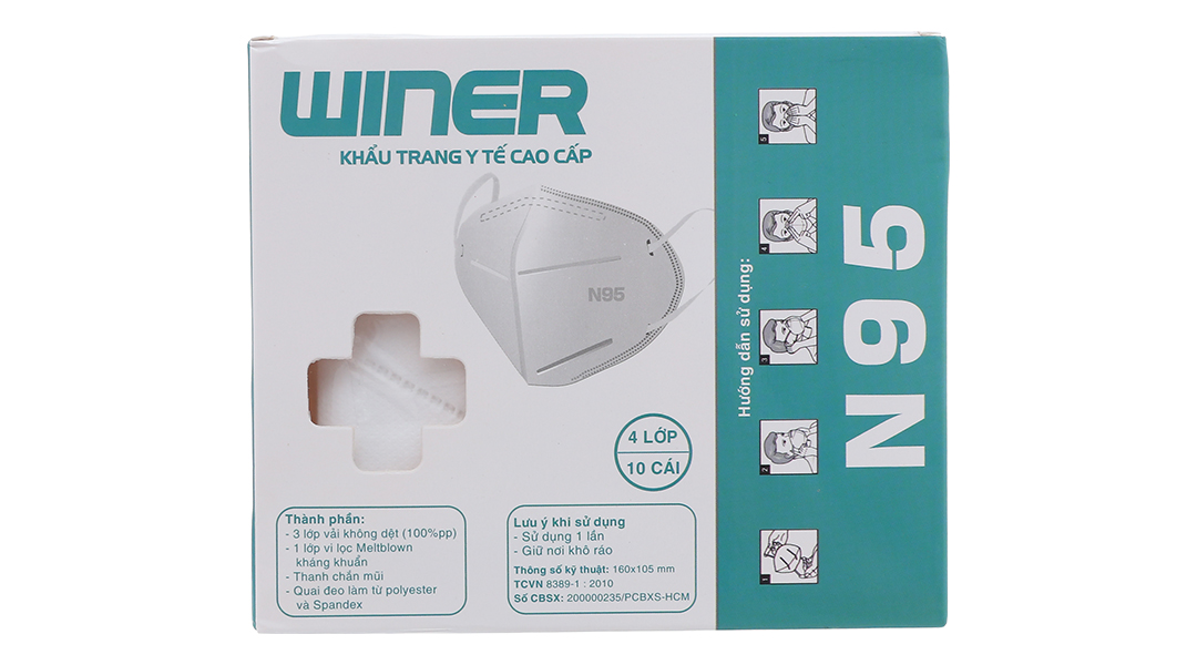 Khẩu trang y tế Winer N95 4 lớp màu trắng hộp 10 cái