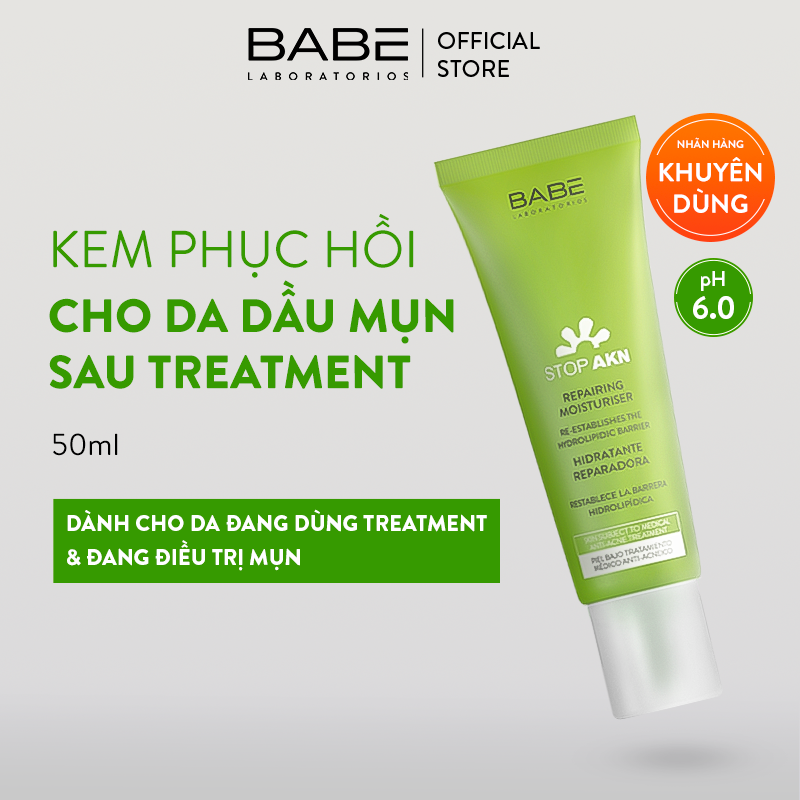 Kem dưỡng phục hồi da sau treatment, thấm siêu nhanh Babe Stop Akn Repairing Moisturiser 50ml