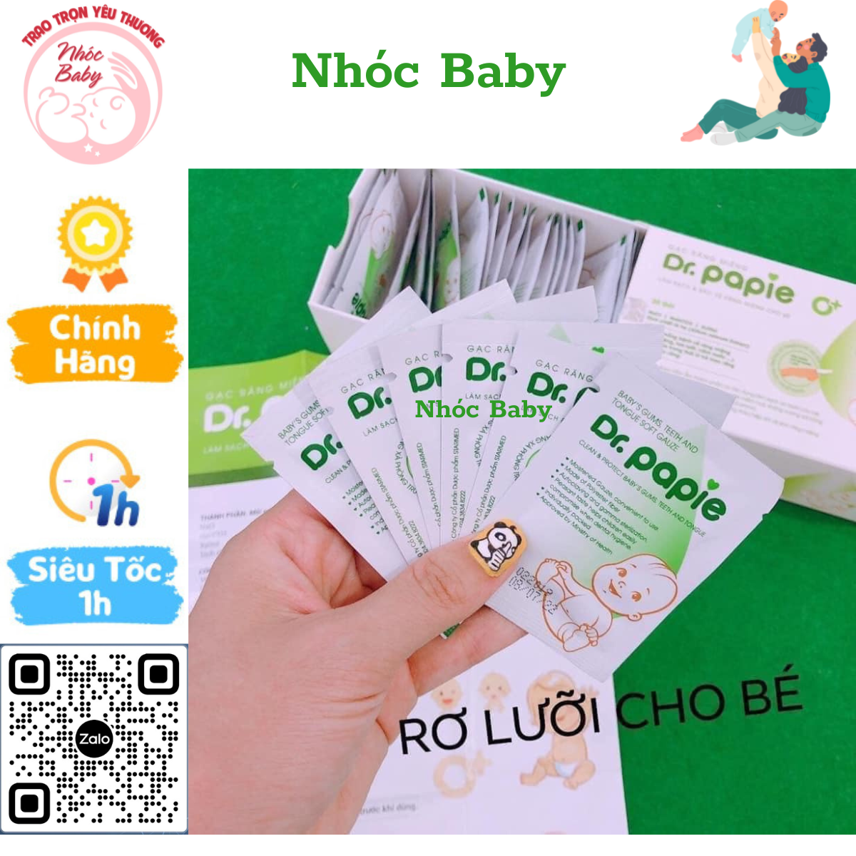 Rơ lưỡi dr papie xỏ ngón - vệ sinh răng miệng cho bé - tình dầu lá hẹ thiên nhiên