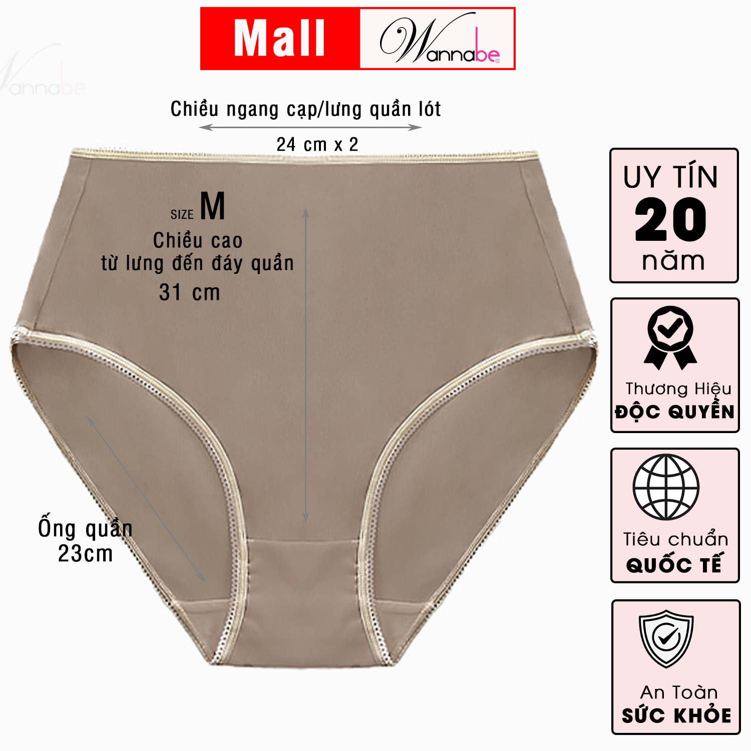 Quần lót gen nhẹ nữ WANNABE QLL02 quần chíp gen nhẹ cạp cao, định hình vòng eo co giãn, thoải mái