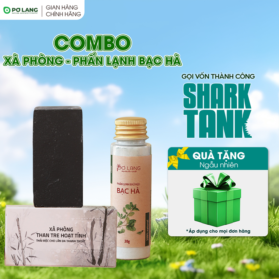 Combo Phấn lạnh khử mùi Bạc hà và Xà bông thiên nhiên Pơ Lang tắm sạch và khử mùi cơ thể hiệu quả