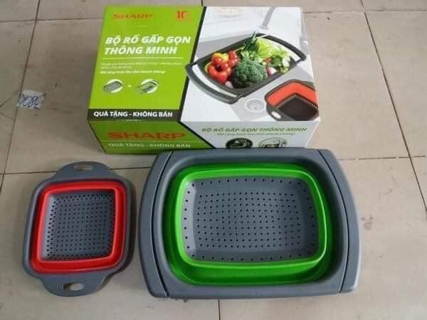 Rổ gấp gọn - bộ 2 rổ gấp gọn, kéo dài thông minh sharp prj02, rổ cao cấp silicon