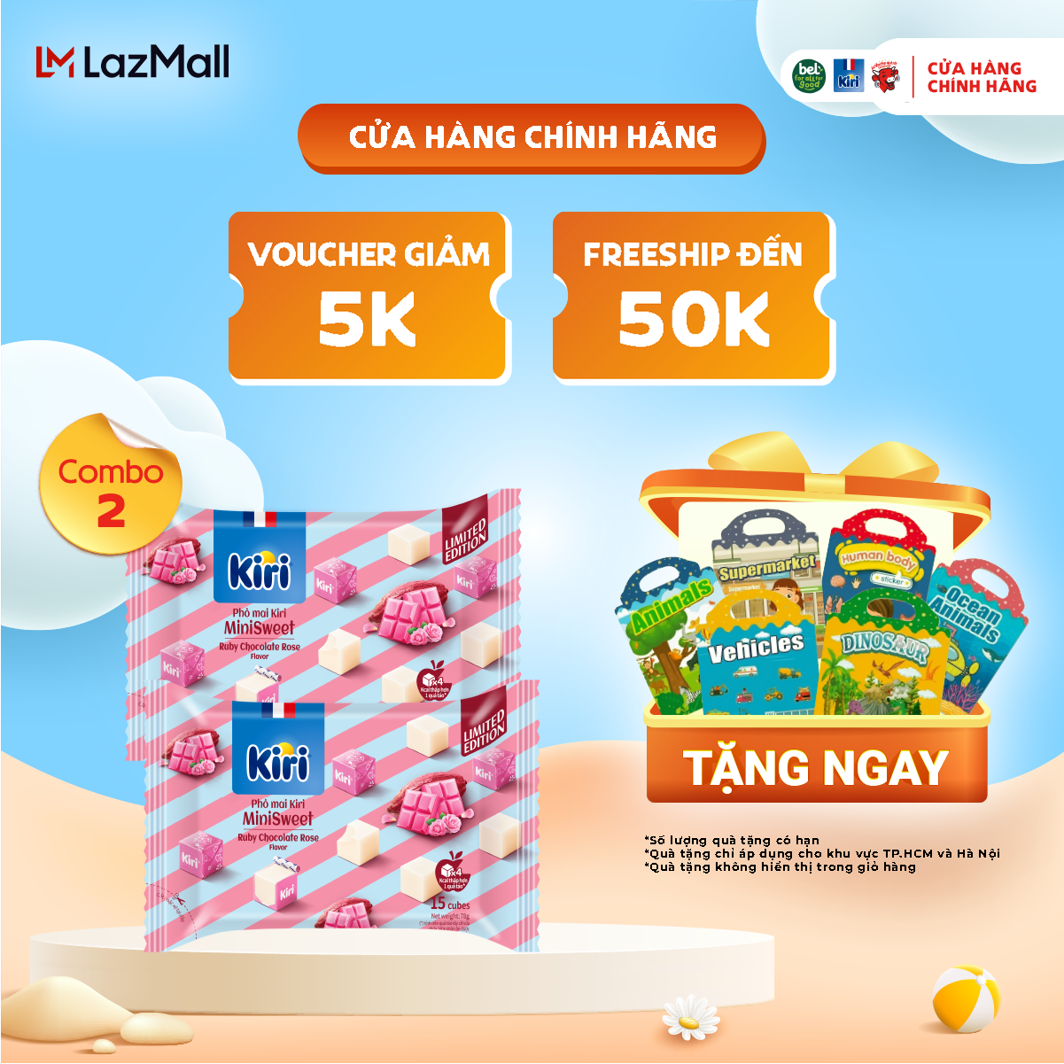 Combo 2 Phô Mai Kiri MiniSweet Hương Sô Cô La Ruby Hoa Hồng
