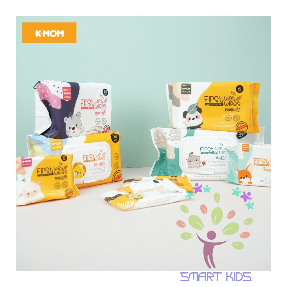 Khăn ướt cao cấp k-mom first wet wipes vân nổi có nắp hàn quốc