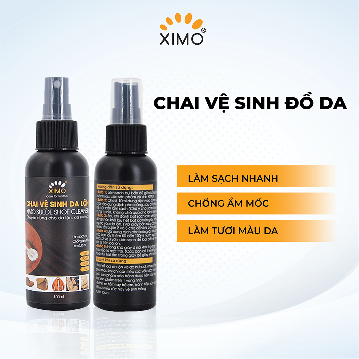 Chai Vệ Sinh Giày Đồ Da Lộn Suede Shoe Cleaner XIMO 100ml Túi, Ví, Áo, Ghế Giúp Làm Sạch, Chăm Sóc, Chống Mốc XI06
