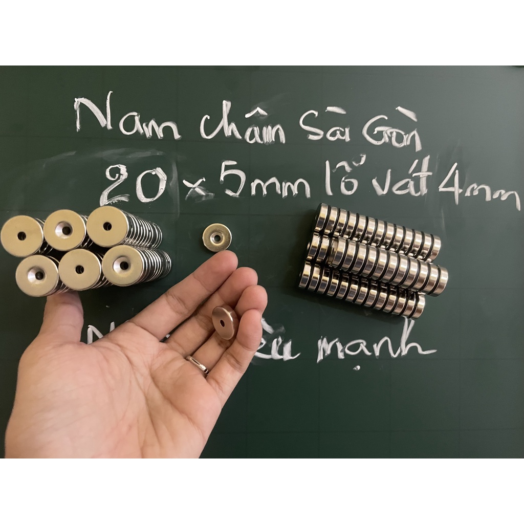 Nam châm trắng 20x5mm lỗ vát m4 - n35 lực hít cực mạnh