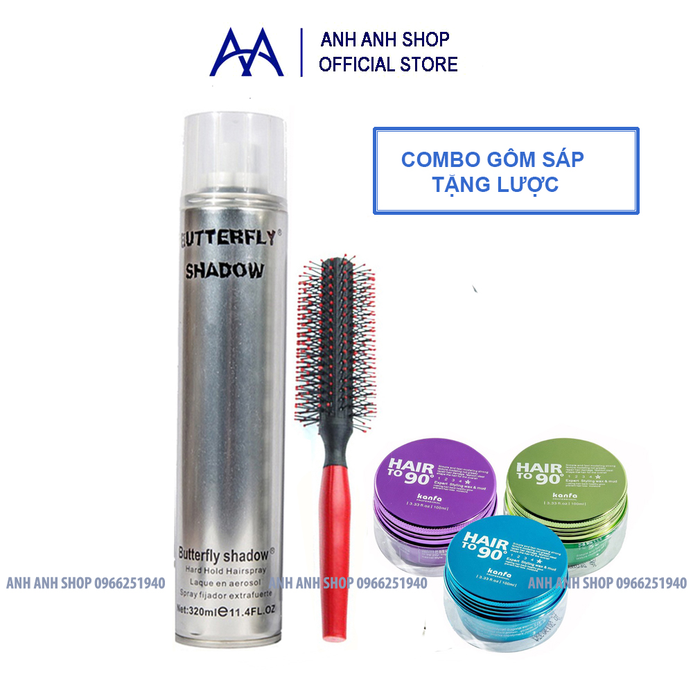 Combo Gôm chính hãng Shadow 320ml/GÔM PLAYBOY và Sáp KANFA + tặng 1 lược tròn tạo kiểu