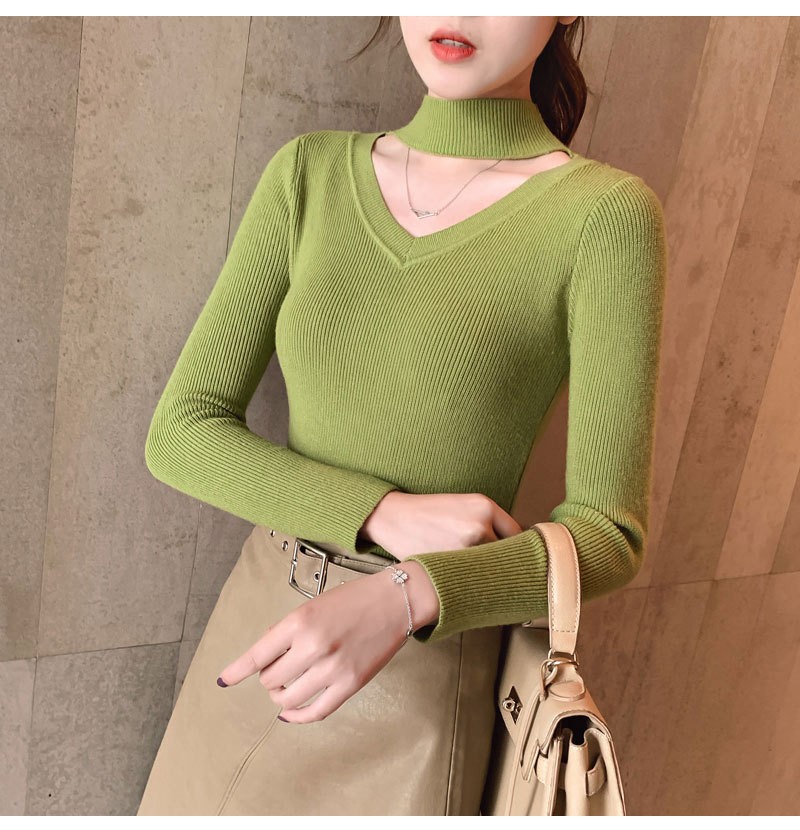 Áo len cổ v cổ áo cách điệu xinh xắn