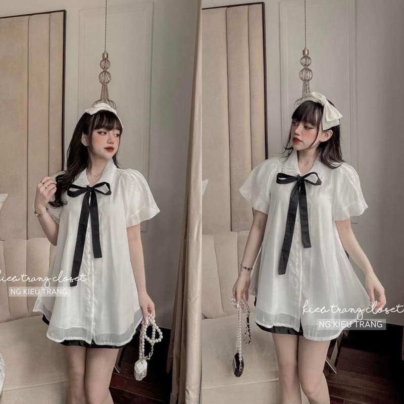 Áo Tơ Tay Phồng 2 Lớp Kèm Nơ Siêu Xinh Có Ảnh Thật Kèm Video