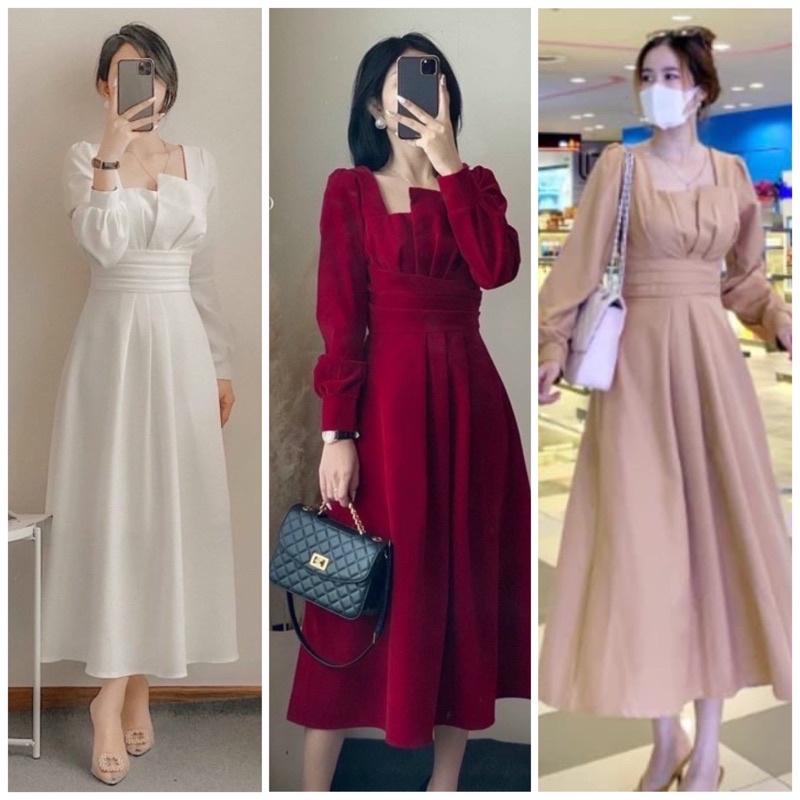 Đầm tay dài cổ tầng 4 màu