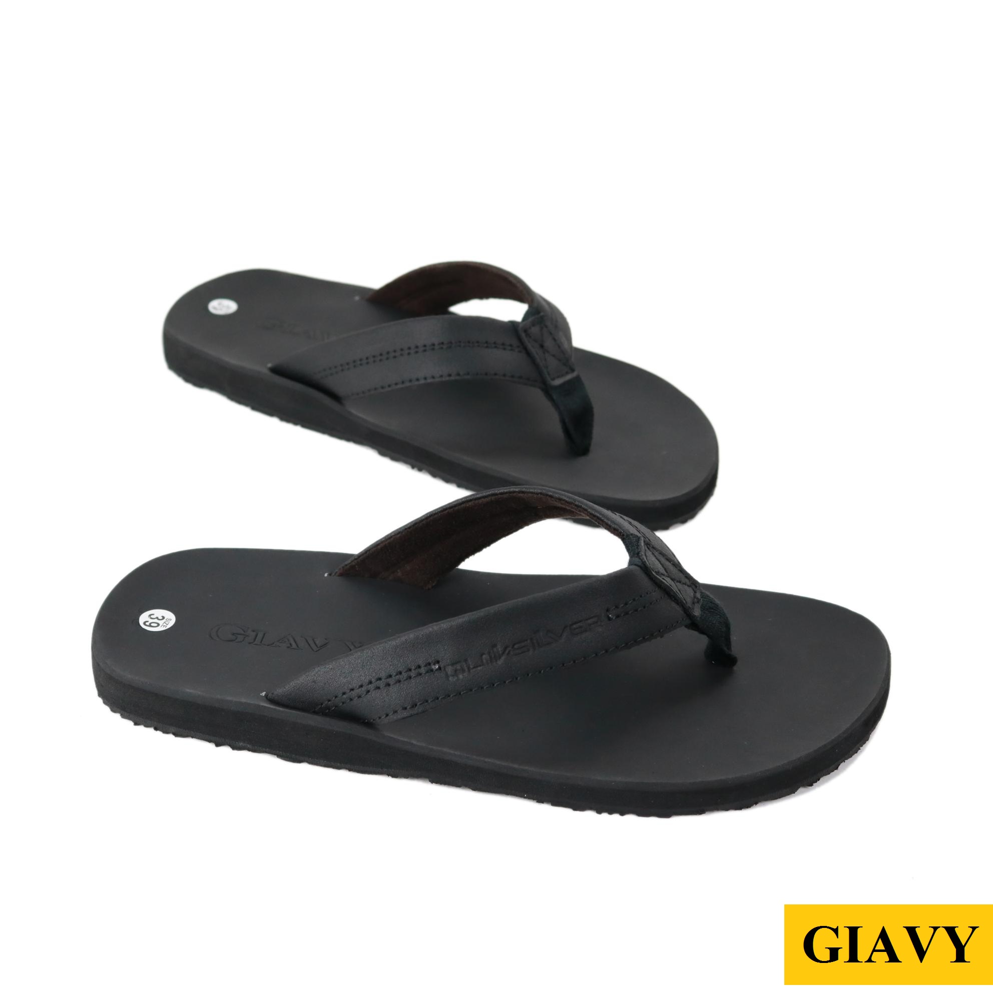 Dép xỏ ngón nam GIAVY-Dép kẹp nam quai da đế cao su truyền thống A121 màu đen