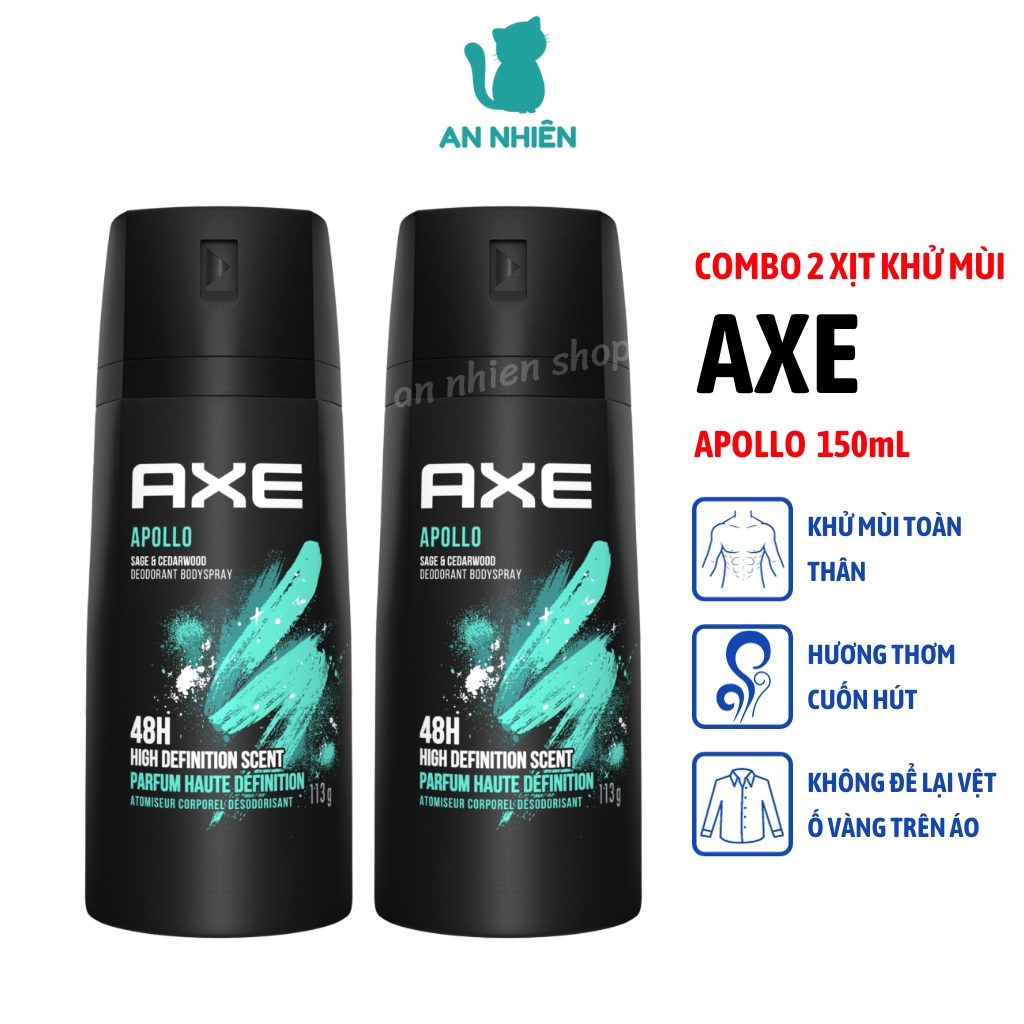 Combo 2 chai xịt nước hoa khử mùi toàn thân nam AXE Apollo 150ml