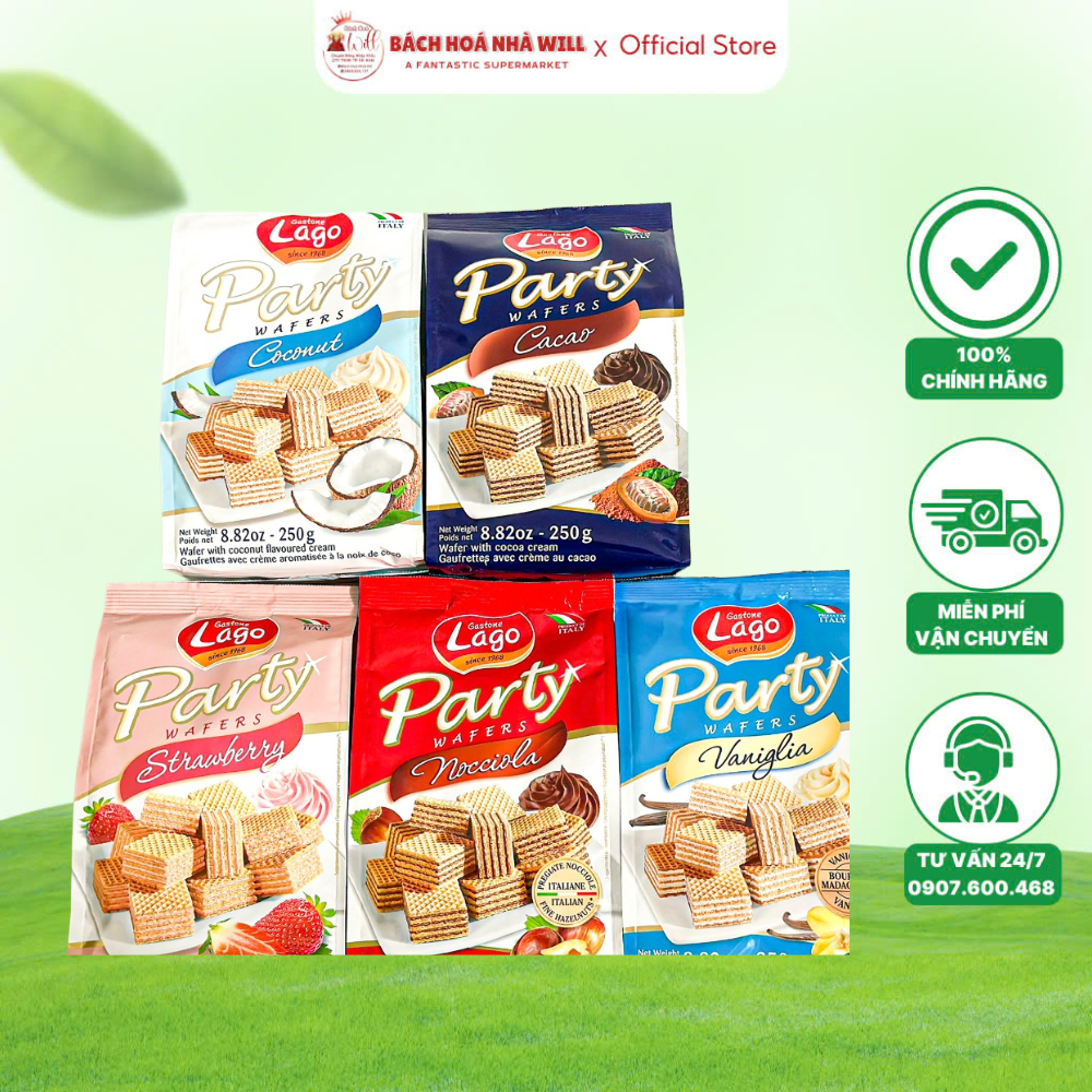 Bánh Xốp Lago Party Wafers Nhiều Vị - Gói 250g Không Sử Dụng Hóa Chất, Chất Hóa Học, Chất Bảo Quản Độc Hại