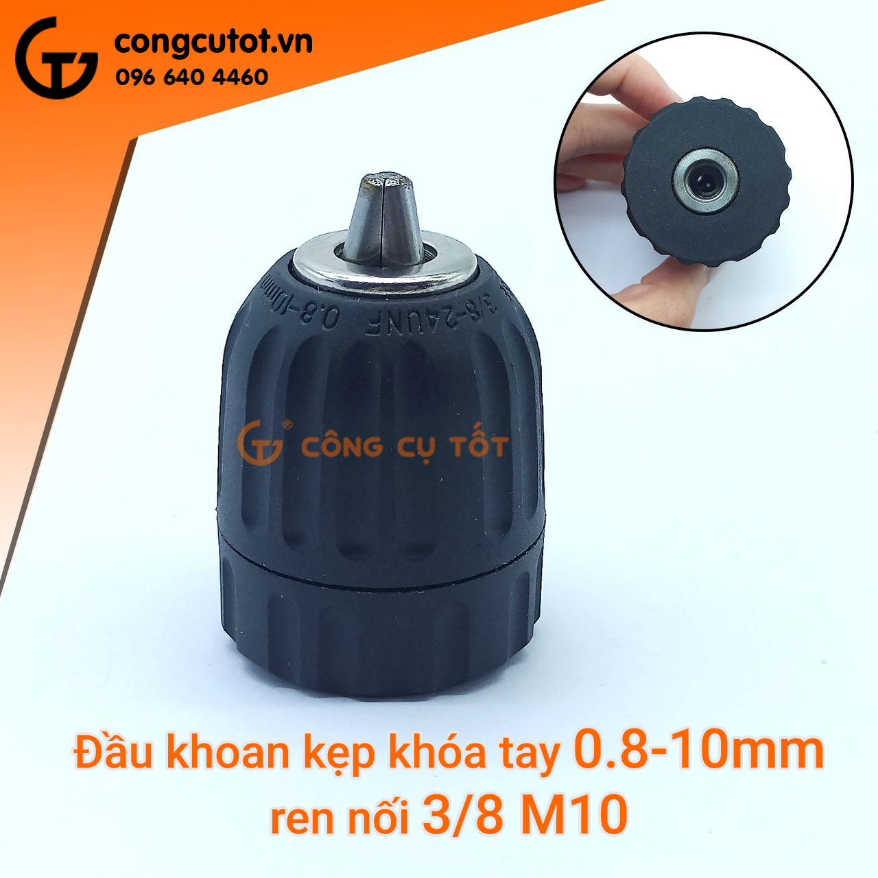 Đầu kẹp mũi khoan 0.8-10mm ren nối 3/8 cốt 10mm