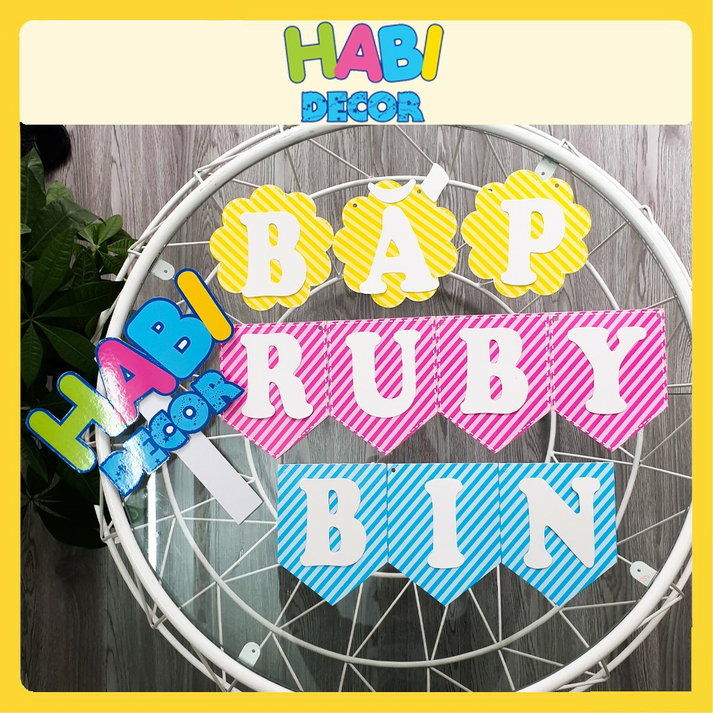 [ 5k/chữ ]Dây chữ ghép tên bé có dấu dùng trang trí sinh nhật, thôi nôi, đầy tháng cho bé trai, bé gái tại nhà