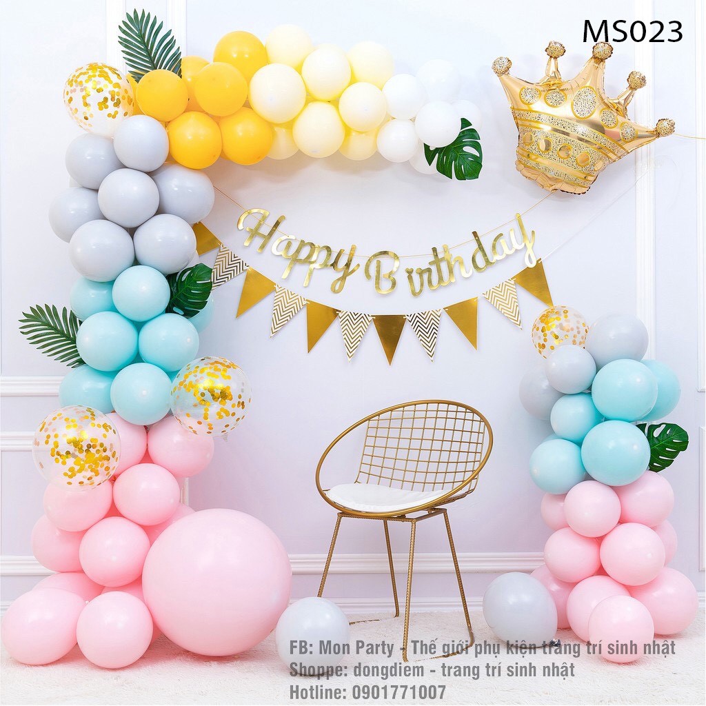 Mẫu trang trí bóng sinh nhật cho bé thú xanh  Happy Party