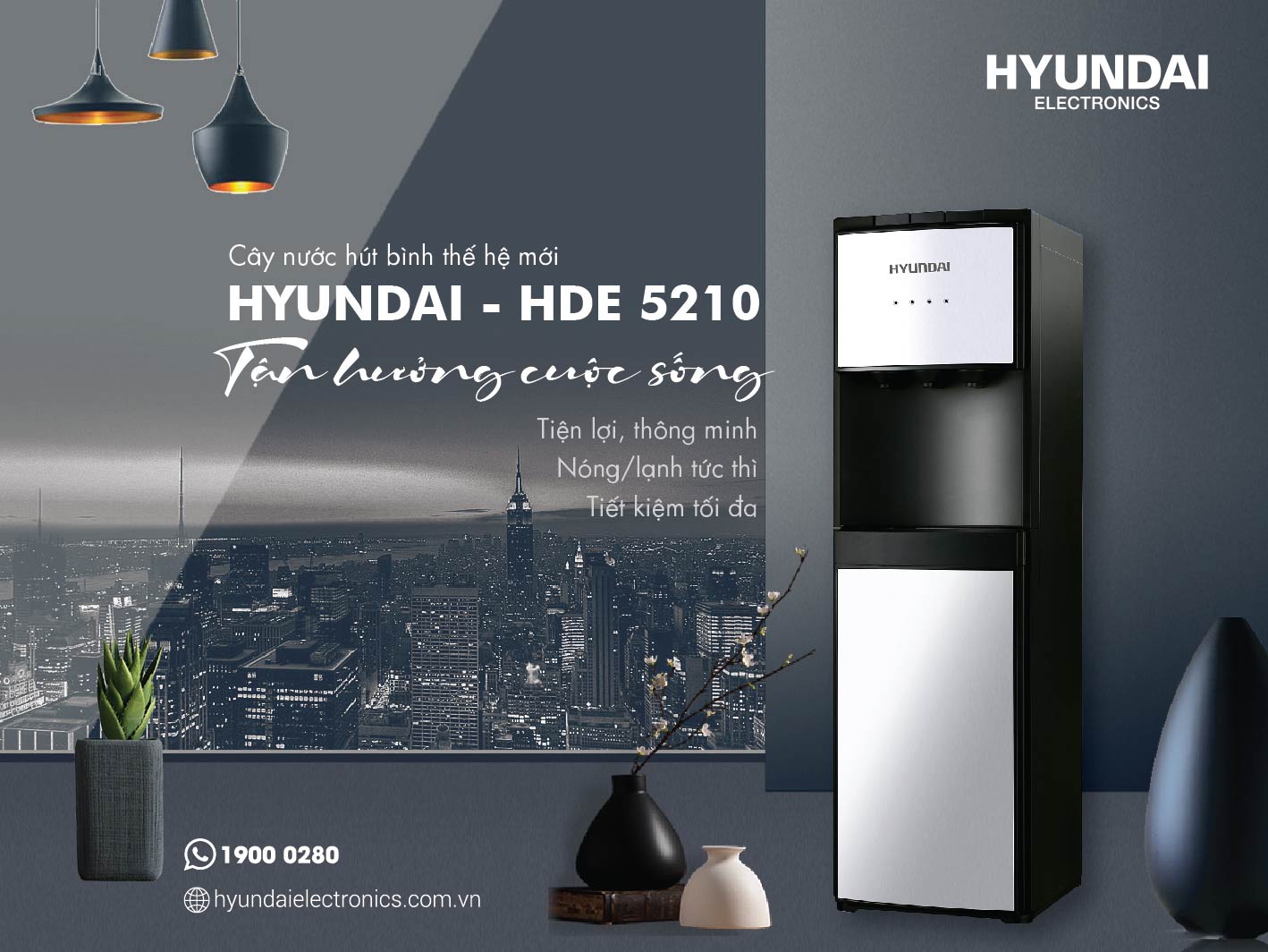Cây nước nóng lạnh Hyundai HDE 5210 dung tích 5L - Bảo hành 12 tháng