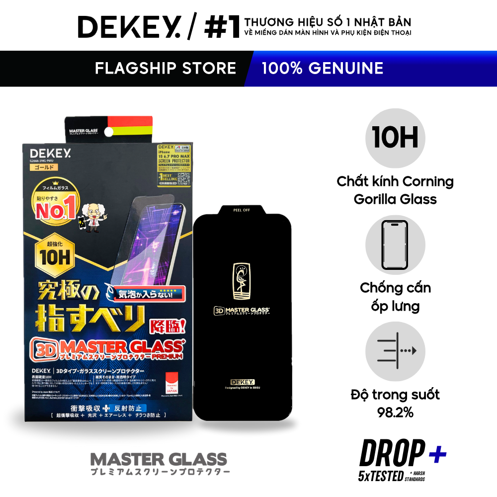 Kính Cường Lực 10H DEKEY 3D Master Glass Premium Cao Cấp Chống Vân Tay/ Chống Nhìn Trộm Dán Cho iPhone X/ 11/ 12/ 13/ 14/ 15 Series