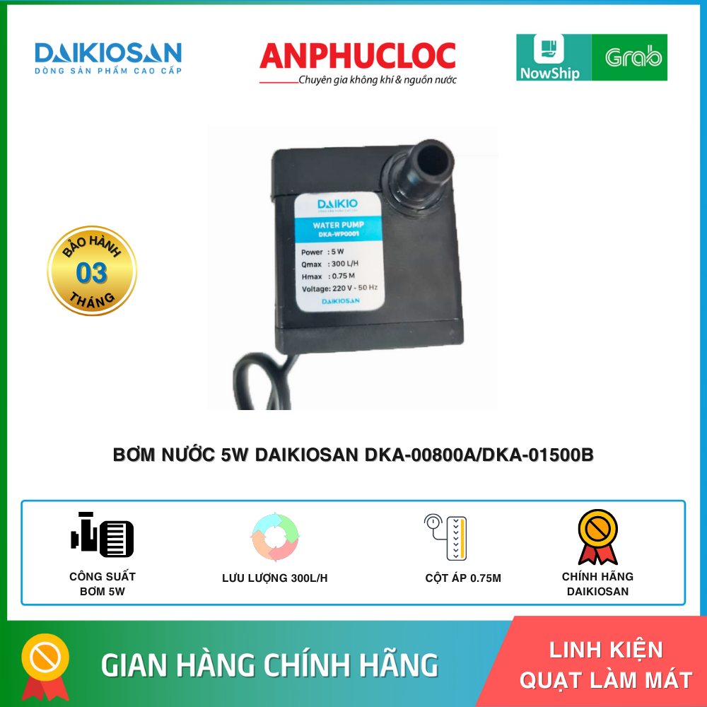 Bơm nước quạt điều hoà Daikiosan/ Daikio 5W model DKA-0800A/DKA-01500B