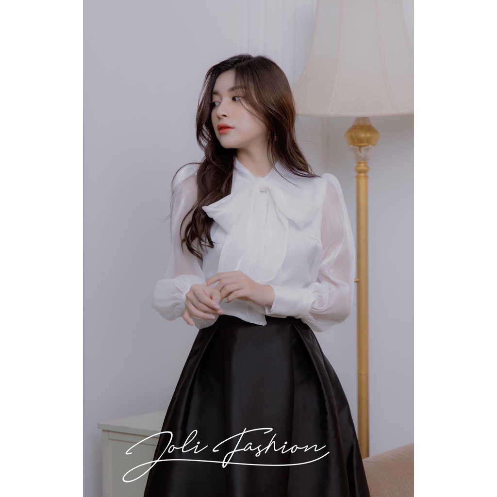 JOLI - Áo nữ đi tiệc kiểu tơ óng thắt nơ