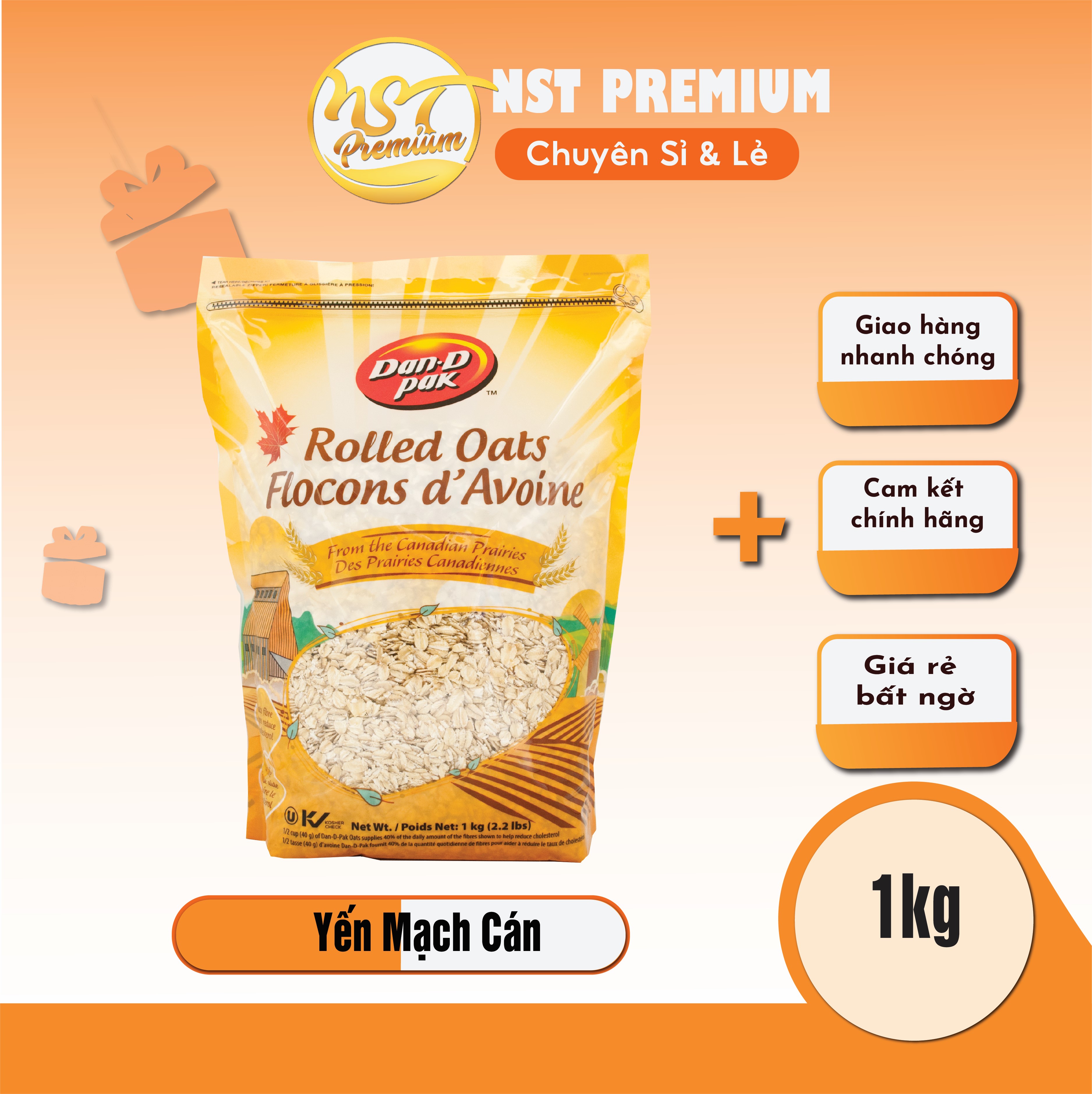 [HCM] Yến mạch cán nhập khẩu Canada 1kg - Dan D Pak