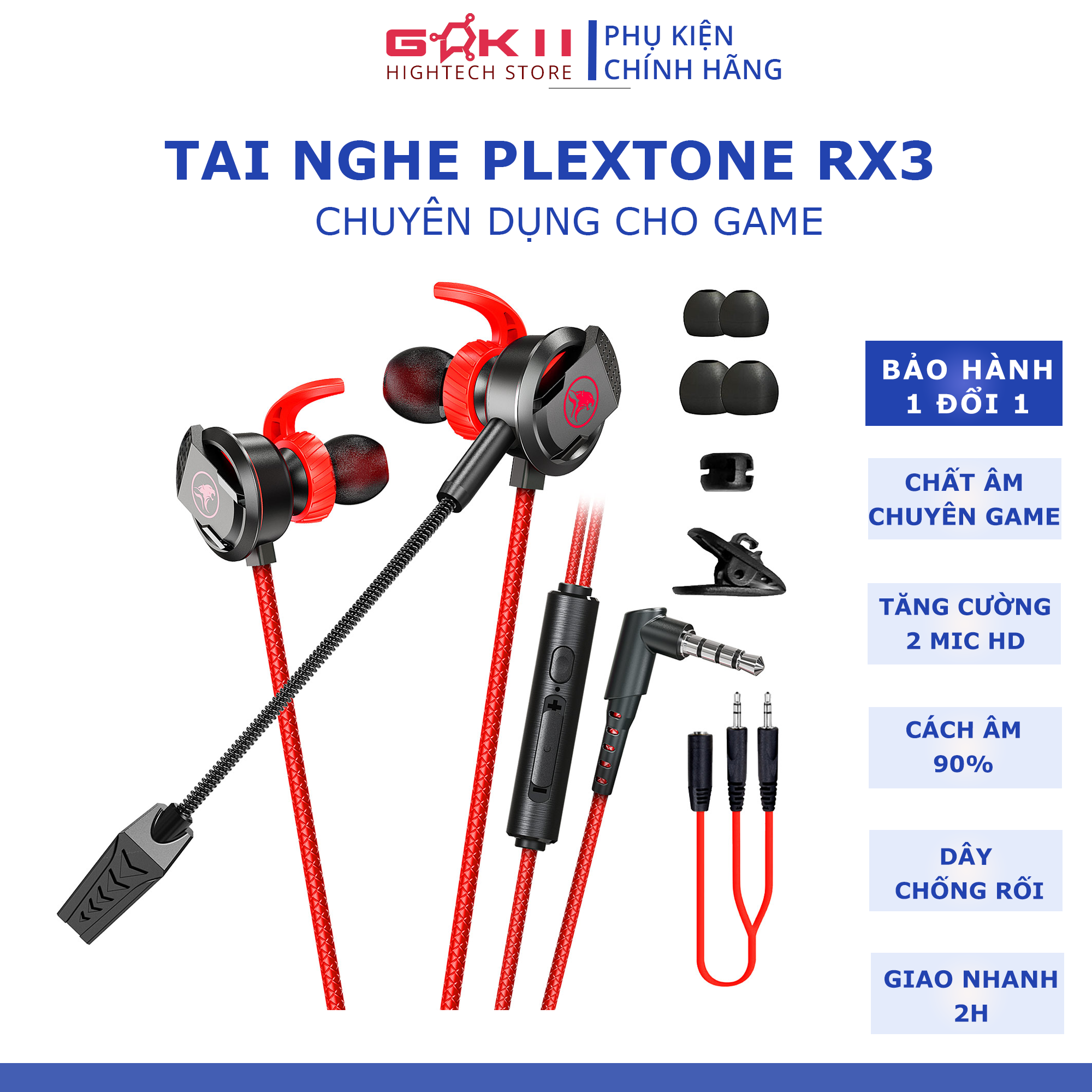 Tai nghe gaming có mic Plextone RX3, tai nghe có mic tháo rời, mic đôi hỗ trợ đàm thoại chất lượng HD, chuyên dành cho game thủ
