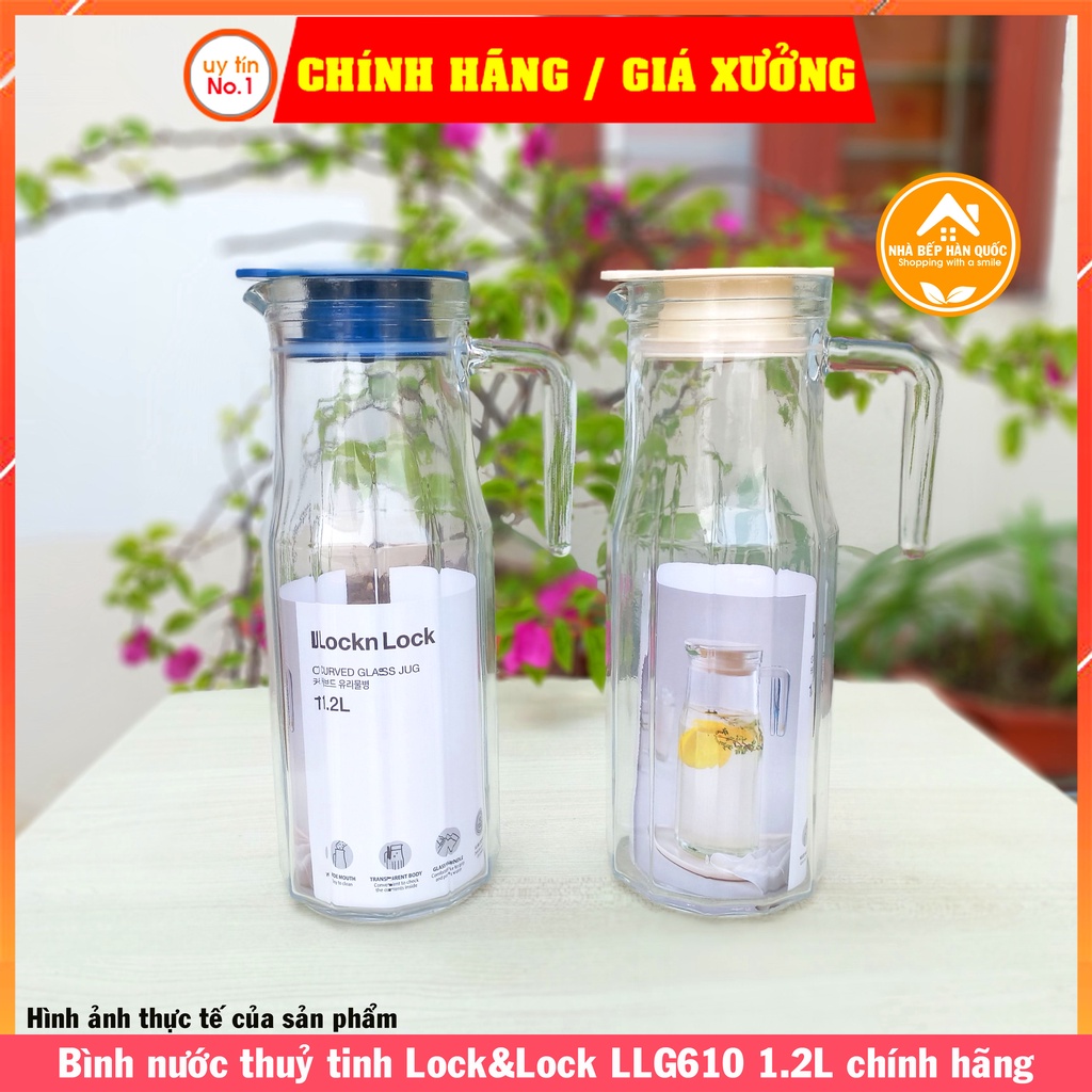 Bình nước thuỷ tinh Lock&Lock chính hãng LLG610 1.2L màu xanh Navy & Trắng