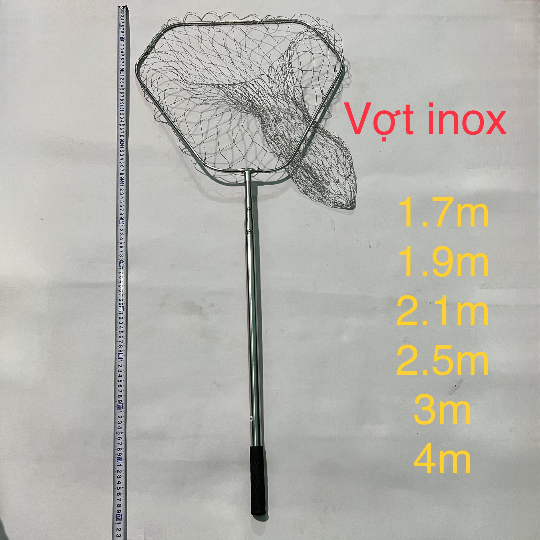 Vợt cá inox nhiều kích thước kèm vành tam giác 50cm - cao cấp