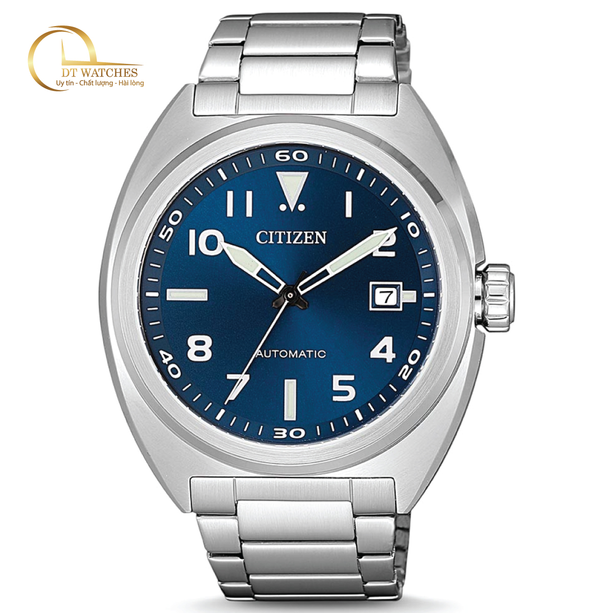 Đồng hồ nam citizen cơ tự động, dây thép không gỉ, kính cứng, size 42mm nj0100-89l