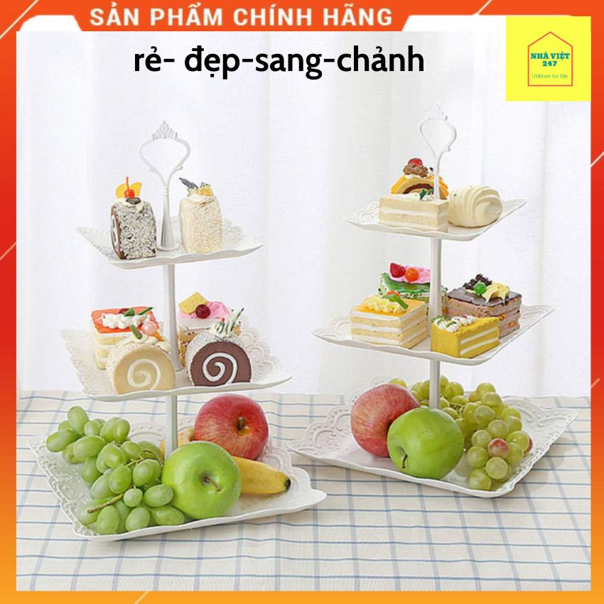 Khay Đựng Bánh Kẹo ,Hoa Qủa 3 tầng ,Vuông Tròn Đẹp[NhaViet247] Đĩa,Kệ Bày Bánh ,Khay Mứt Bằng Nhựa Đẹp, Sang Trọng ,Giá Rẻ