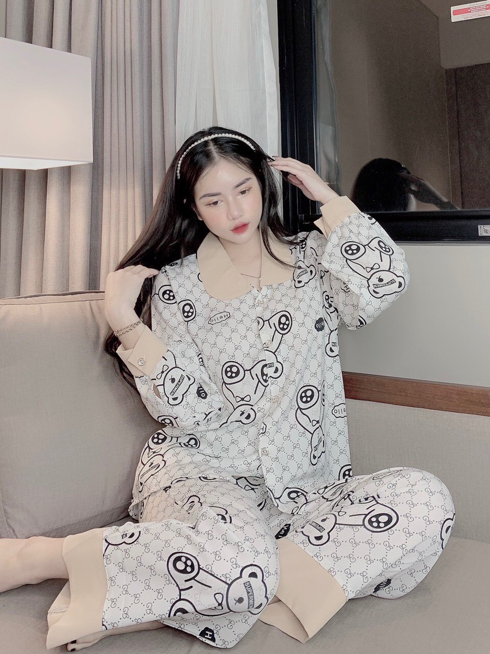 Bộ pizama hình gấu 4 màu , bộ đồ ngủ dễ thương hình gấu