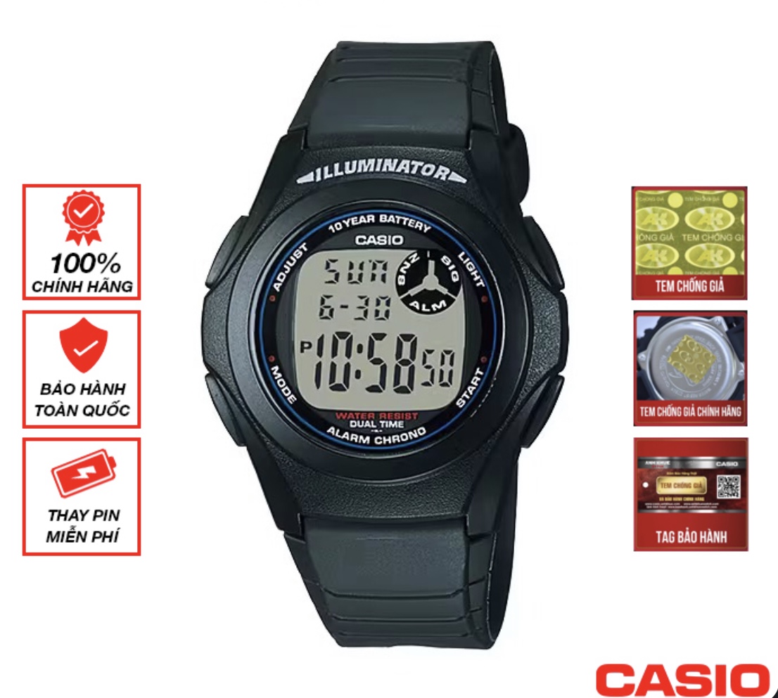 Đồng hồ nam dây nhựa Casio Anh Khuê F-200W-1ADF