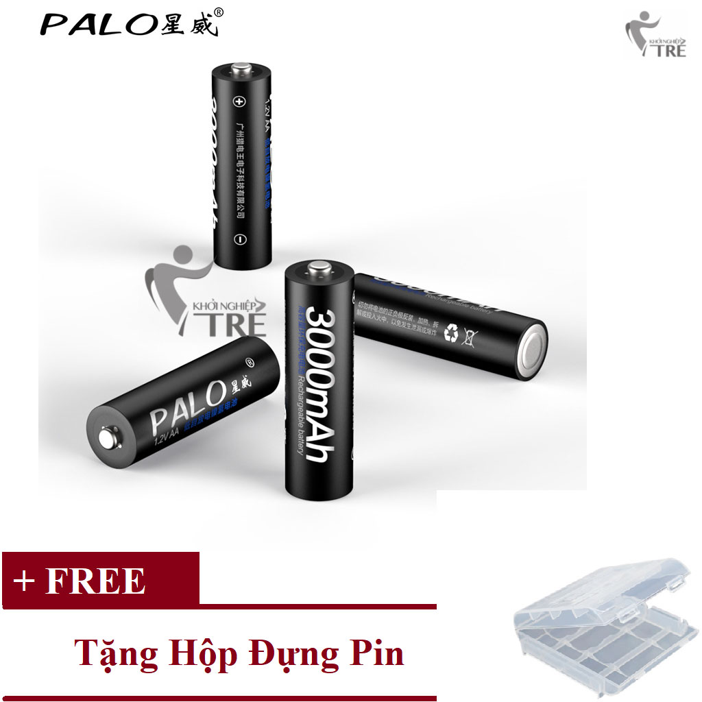 Bộ 4 viên Pin sạc AA Palo 3000mAh màu đen dùng cho mic karaoke ,máy đo huyết áp,đồ chơi...