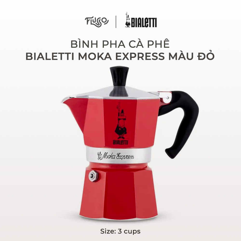 Ấm Pha Cà Phê Bialetti Moka Express 3 Ly - Đen - Đỏ - Màu cờ Italia